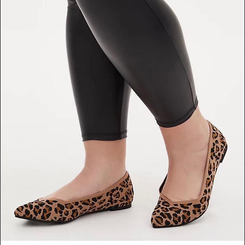 LEOPARD STRETCH KNIT POINTED TOE FLAT